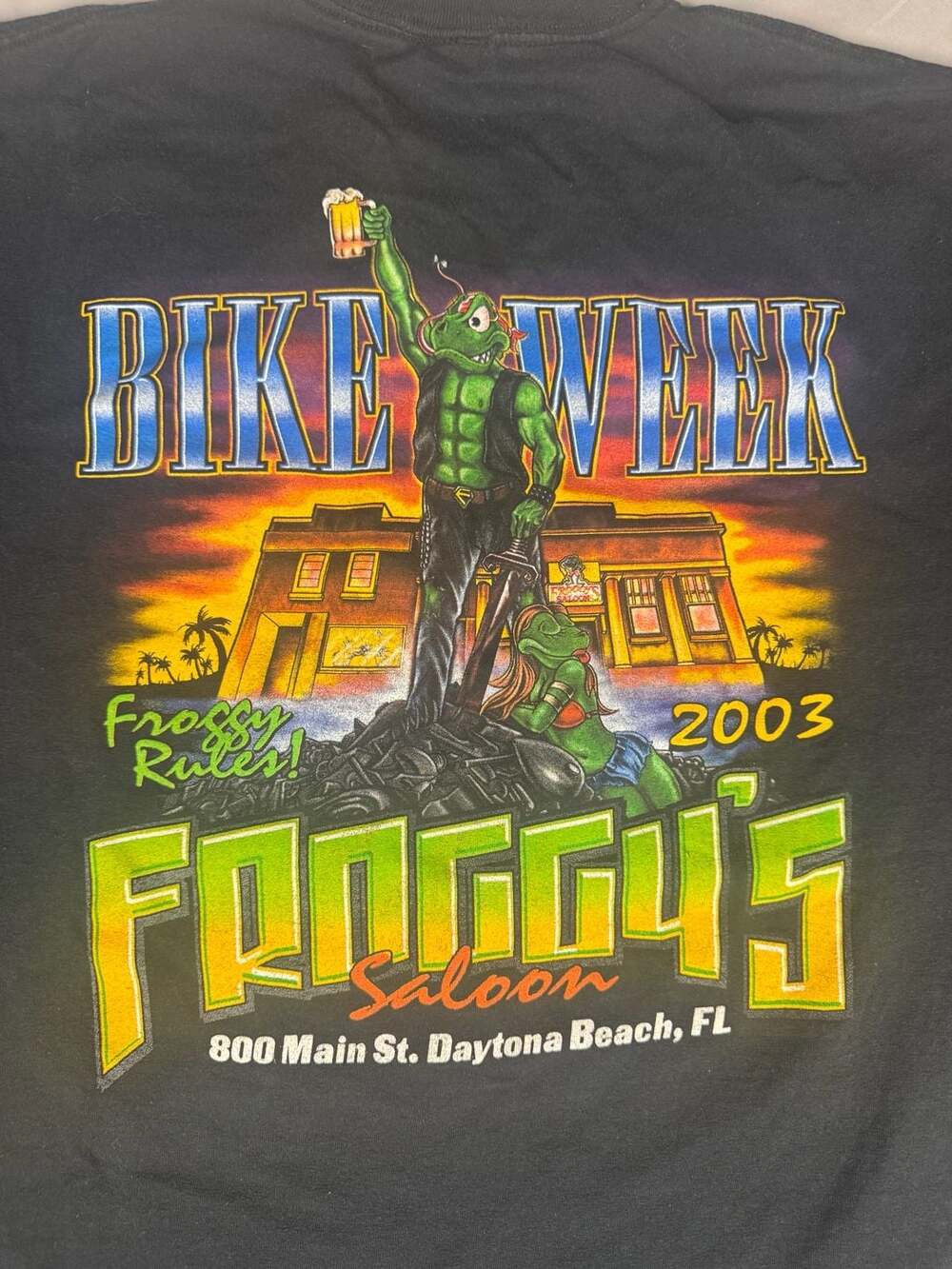 Anvil Froggy's Saloon Bike Week 2003 T-Shirt Size XL Black Cotton Pocket